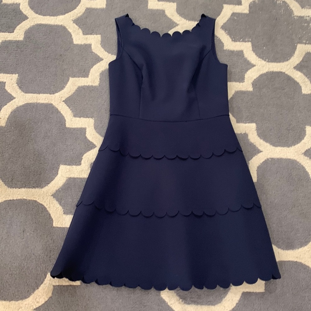 Saul to Sable Navy Scallop Trimmed Sleeveless Dress Size 2